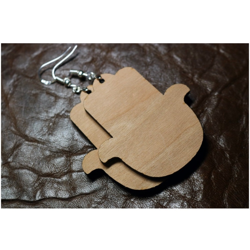 Beautiful Hard Wood Engraved Hamsa Earrings - Picture 4 of 4